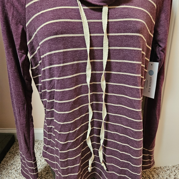 Pink Clover Purple Striped Cowl Neck Long Sleeve - Picture 4 of 12